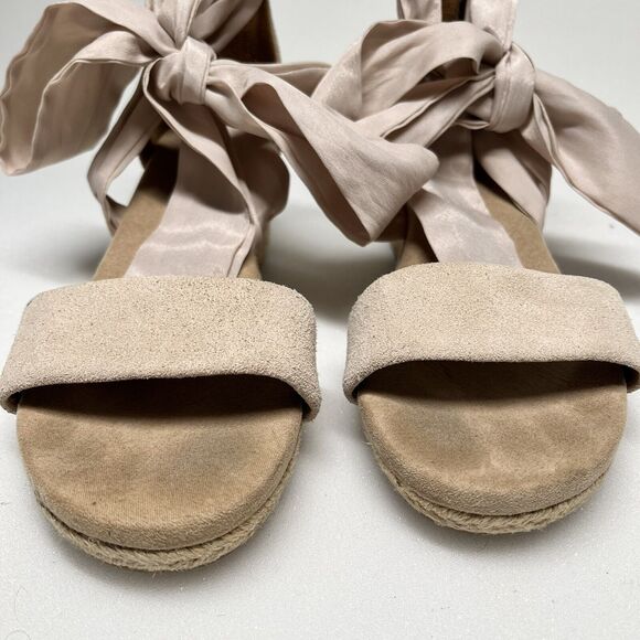 UGG Australia Trina Suede Espadrille Sandals Womens 6 Wedge Ribbon Tie Nude - Picture 6 of 13